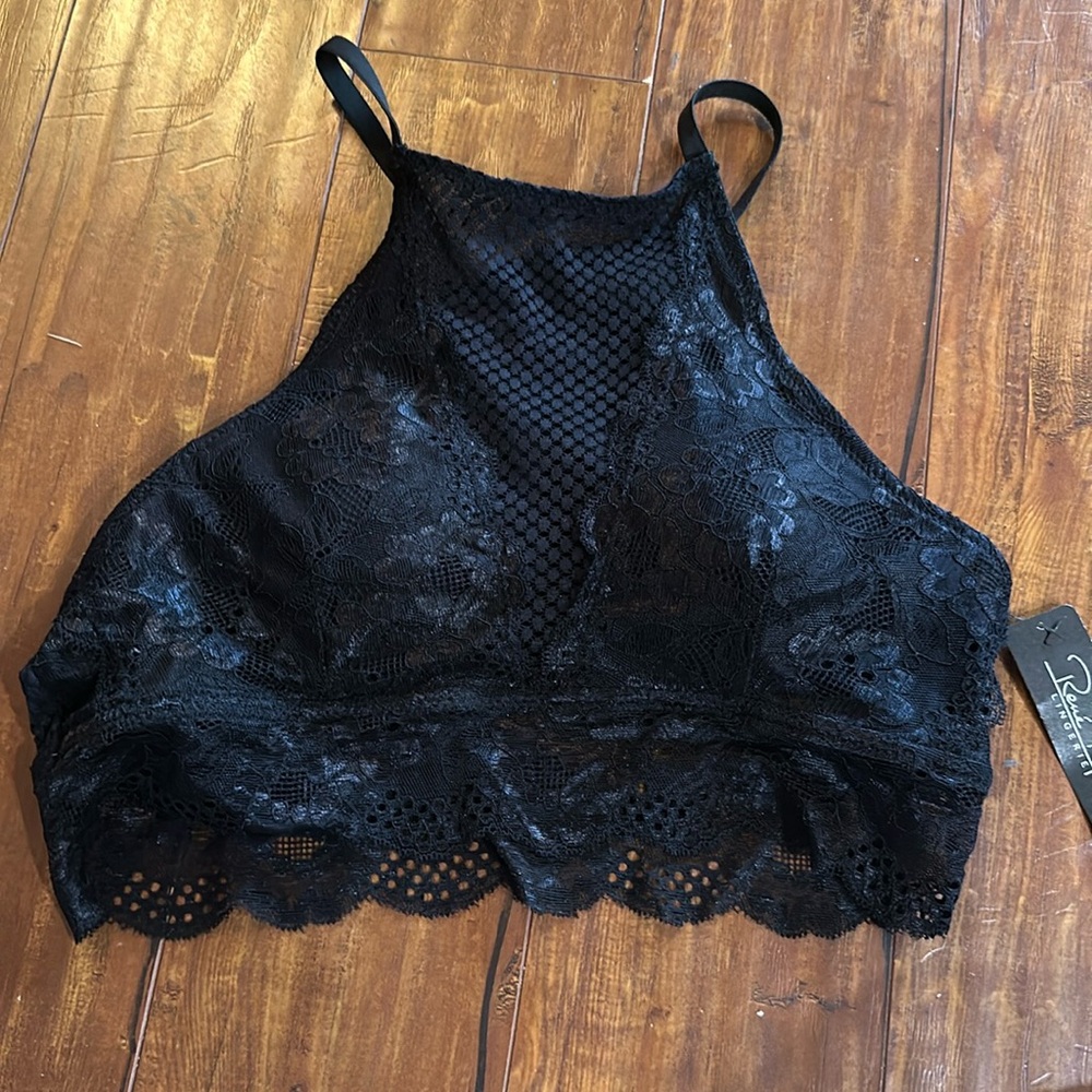 René Rofé Black Corset Bustier Top Mesh Accent High Neck Bralette Medium NWT